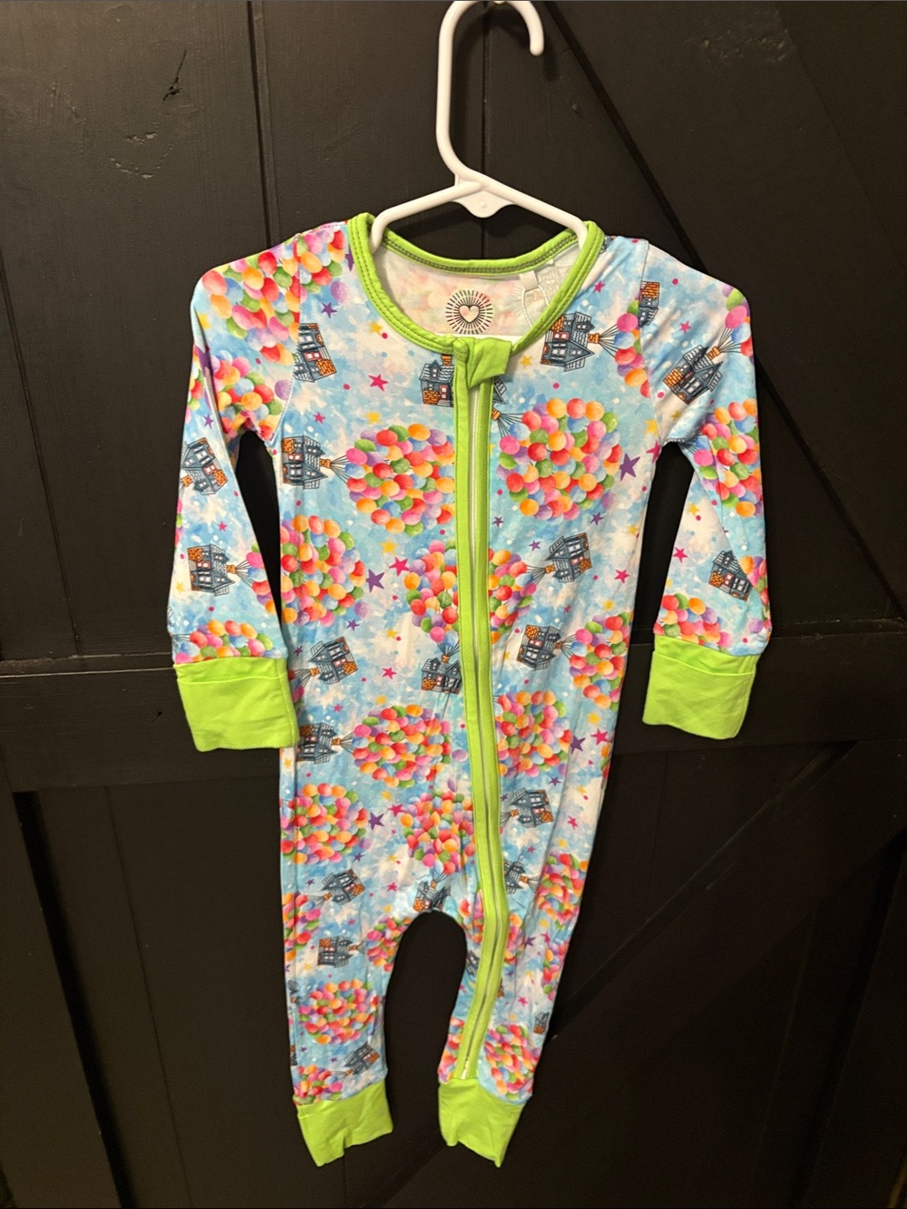 BAMBOO Blue Balloon Print One-Piece Footie with Lime Trim